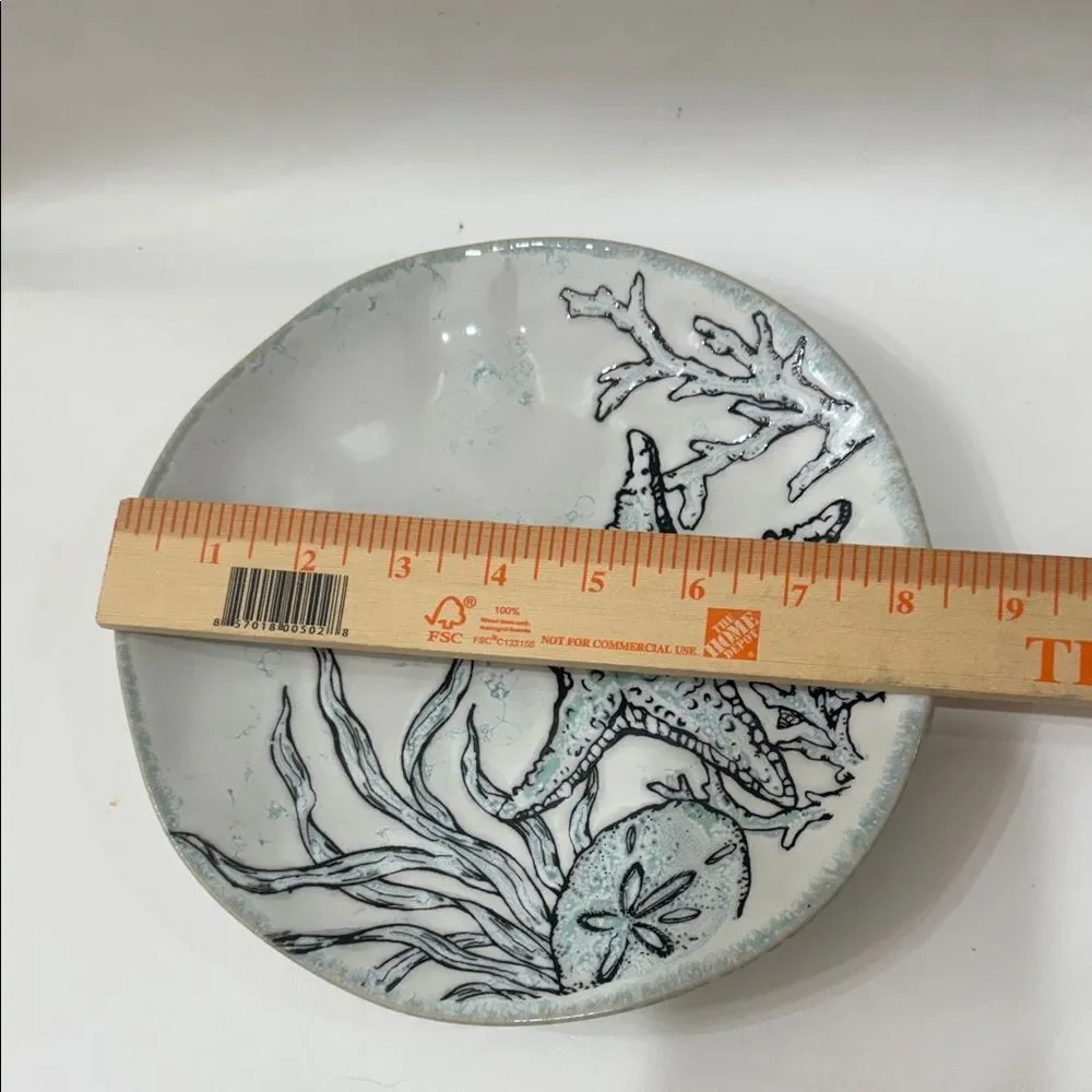 Spectrum Designz 2022 Sea Cove Island Coastal Ceramic 2 Plate Teal Blue White